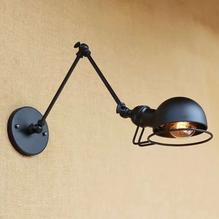 Industrial vintage wall sconce black swing arm light with articulated arms and dome-shaped shade for bedroom decorbites industrial vintage