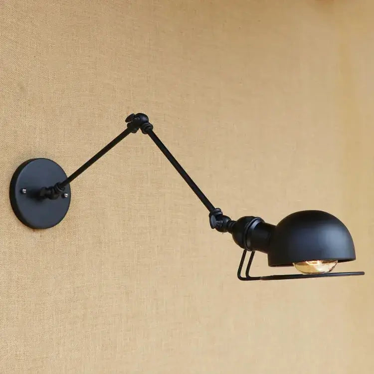 Black matte industrial vintage wall sconce with articulated arms and dome shade for bedroom decorbites industrial vintage