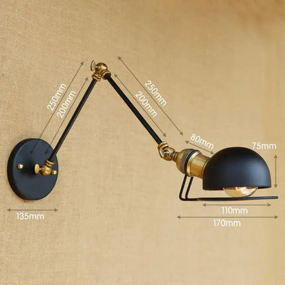 Industrial vintage wall sconce black swing arm light with brass dome-shaped shade for bedroom decorbites industrial vintage