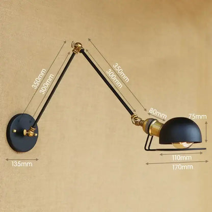 Black and brass industrial vintage wall sconce with adjustable swing arm and dome-shaped shade for bedroom decorbites industrial vintage wall