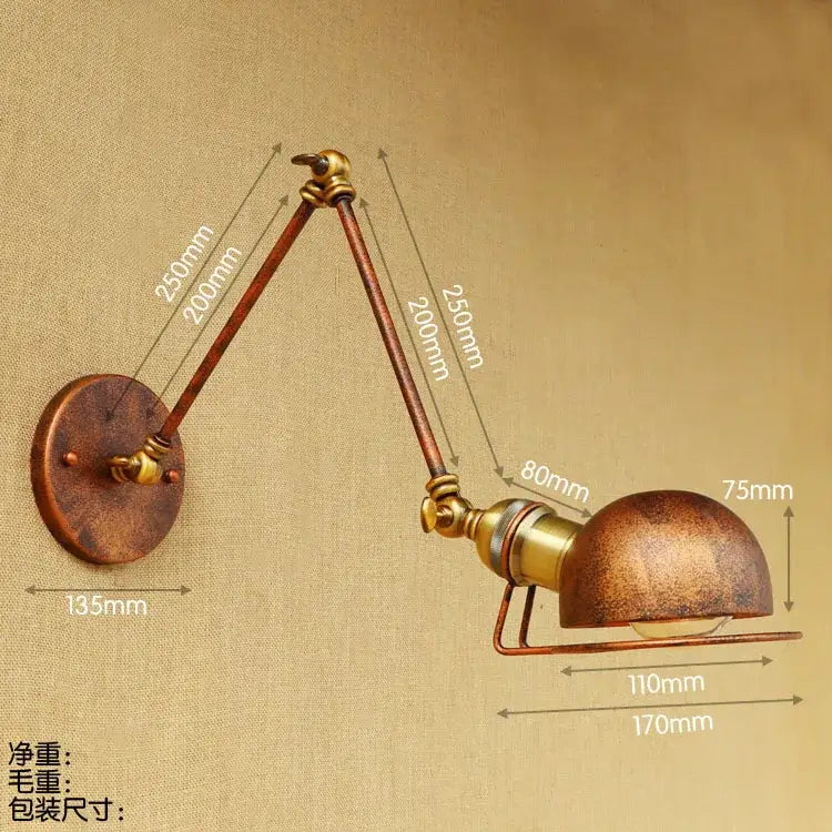 Antique brass-finished adjustable wall sconce with domed shade and rustic decorbites industrial vintage wall design