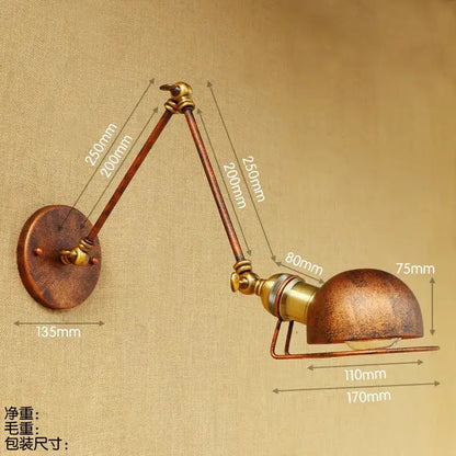 Antique brass-finished adjustable wall sconce with domed shade and rustic decorbites industrial vintage wall design