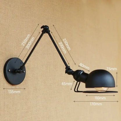 Black matte industrial vintage wall sconce with articulated swing arm and dome lampshade for bedroom decorbites industrial vintage