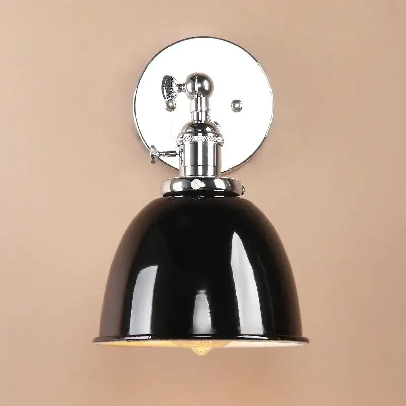 Black enamel dome industrial vintage wall sconce lights with polished chrome adjustable arm for bedroom decorbites industrial vintage wall