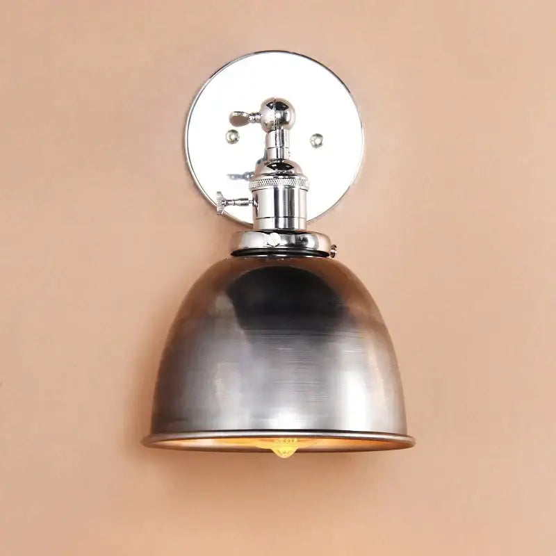 Industrial vintage wall sconce lights with brushed chrome finish and domed shade for white bedroom decor by decorbites