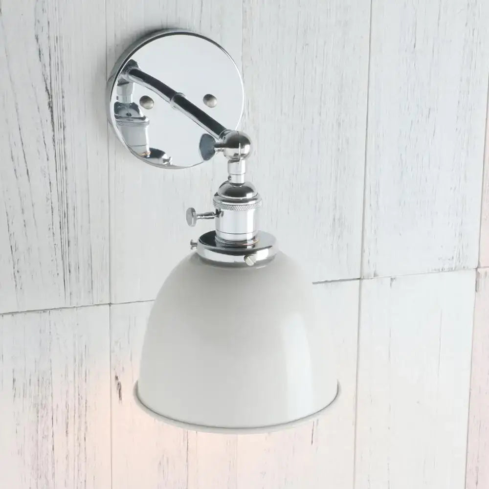 Chrome finished adjustable industrial vintage wall sconce lights with matte white dome glass shade for bedroom decorbites industrial vintage wall design