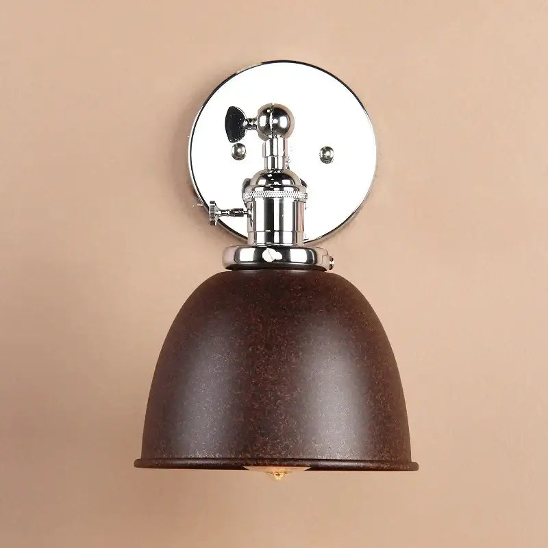 Brown textured metal industrial vintage wall sconce light with polished chrome mount and adjustable arm for bedroom decorbites decor