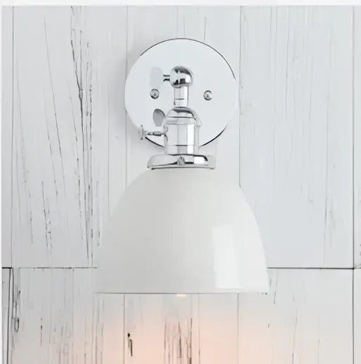 White ceramic bell-shaped industrial vintage wall sconce lights with polished chrome bracket for bedroom decorbites decor
