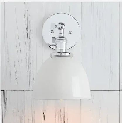 White ceramic bell-shaped industrial vintage wall sconce lights with polished chrome bracket for bedroom decorbites decor