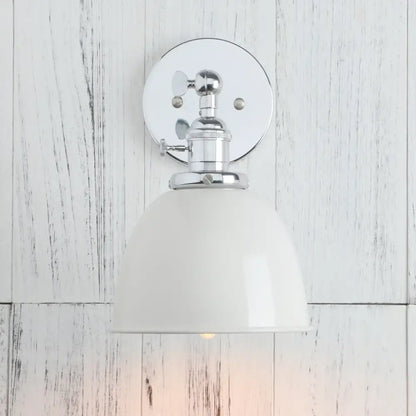 Chrome finished industrial vintage wall sconce lights with smooth off-white ceramic shade for bedroom decorbites decor