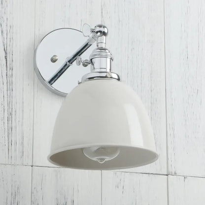 Industrial vintage wall sconce lights with chrome finish and matte off-white ceramic shade for bedroom decorbites decor