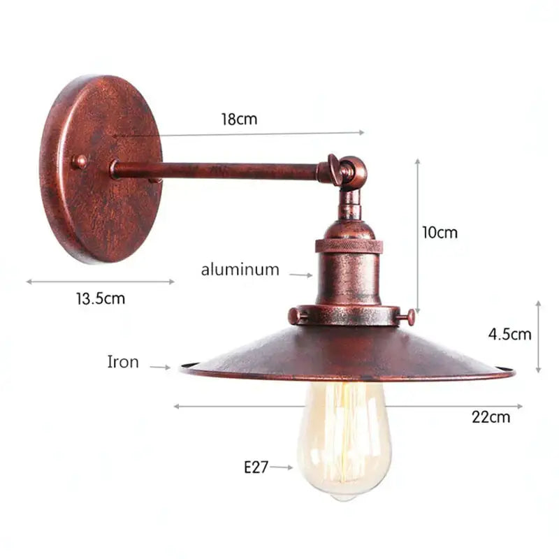 Rustic copper-finished industrial vintage wall sconce with iron shade and aluminum arm for bedroom decorbites industrial vintage lighting