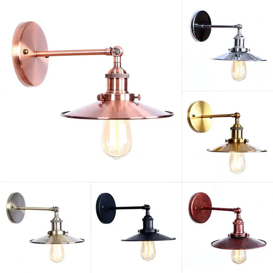 Copper-finished industrial vintage wall sconce with wide conical shade and vintage edison bulb for decorbites bedroom light