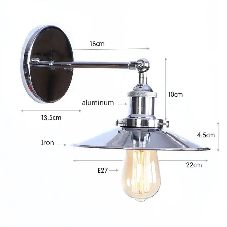 Industrial vintage wall sconce with chrome aluminum arm iron shade and exposed edison bulb for bedroom decorbites wall sconce