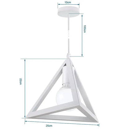 White triangular metal cage pendant light with exposed bulb for decorbites industrial vintage loft kitchen decorbites pendant lights