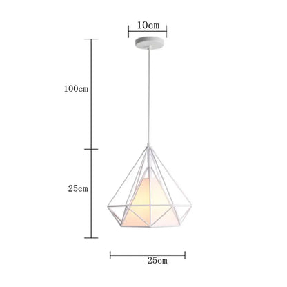A modern geometric pendant light with white metal frame and amber glass shade for decorbites industrial vintage loft