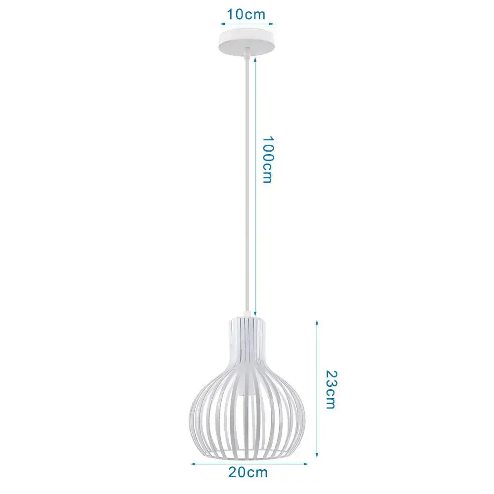 White metal cage pendant lights with modern wireframe design and cylindrical shade for industrial vintage loft decorbites