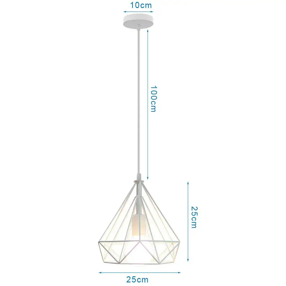 White geometric pendant lights with diamond frame and clear glass panels for decorbites industrial vintage loft decor