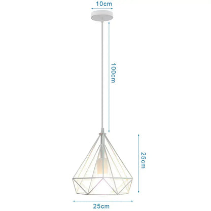 White geometric pendant lights with diamond frame and clear glass panels for decorbites industrial vintage loft decor