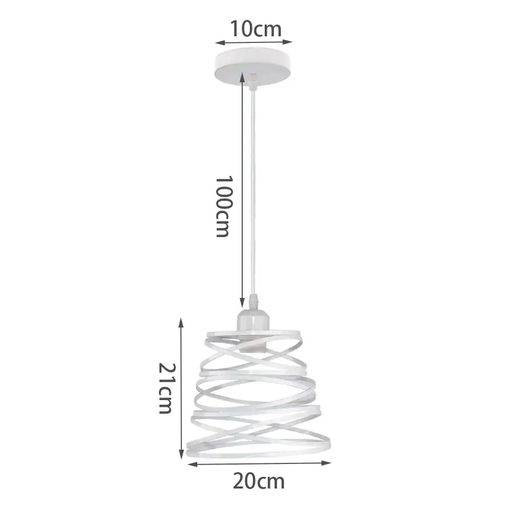 White spiral pendant light with wrought cage design, 100cm length, decorbites industrial vintage for living room decor