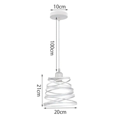White spiral pendant light with wrought cage design, 100cm length, decorbites industrial vintage for living room decor