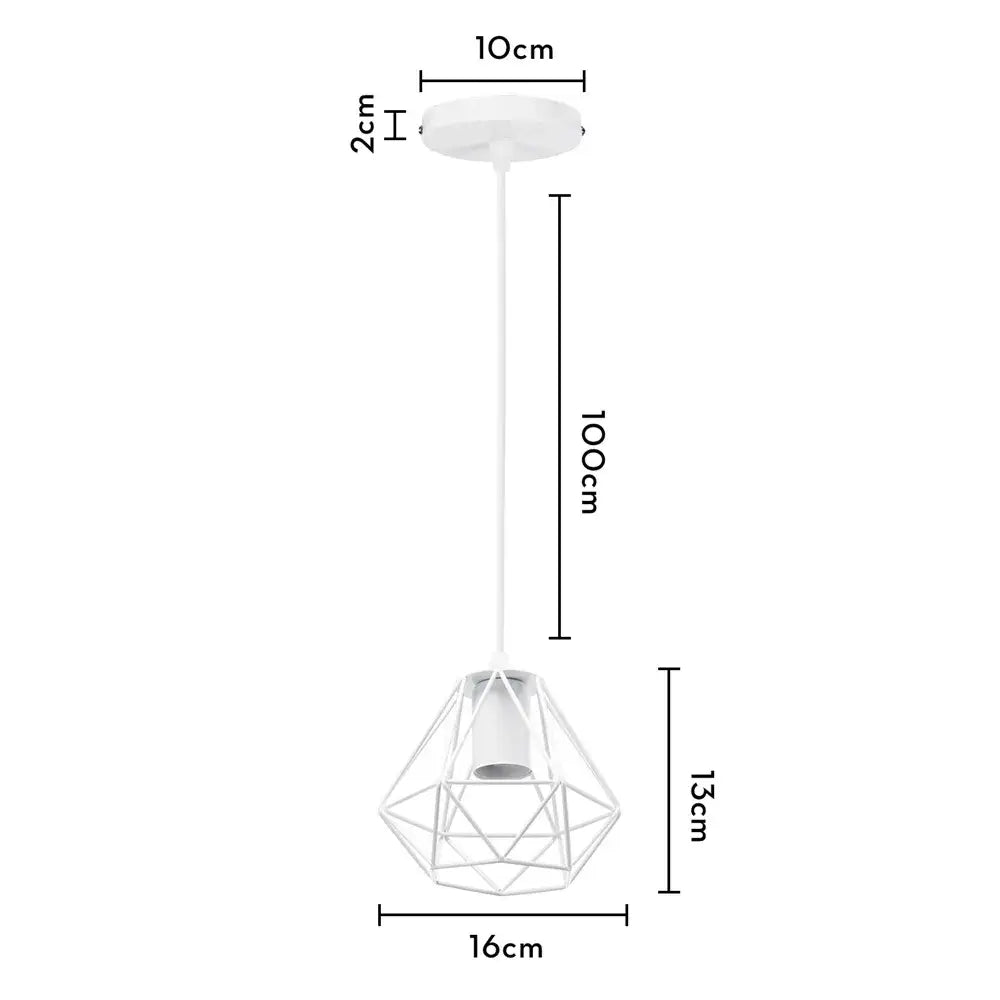 Industrial vintage white wrought cage pendant light with geometric wireframe design and cylindrical bulb holder for living room decorbites industrial vintage