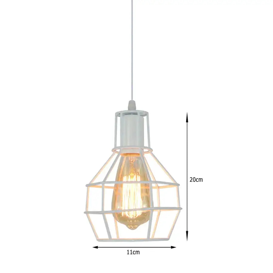 White metal pendant light with wrought cage and exposed filament bulb decorbites industrial vintage for living room