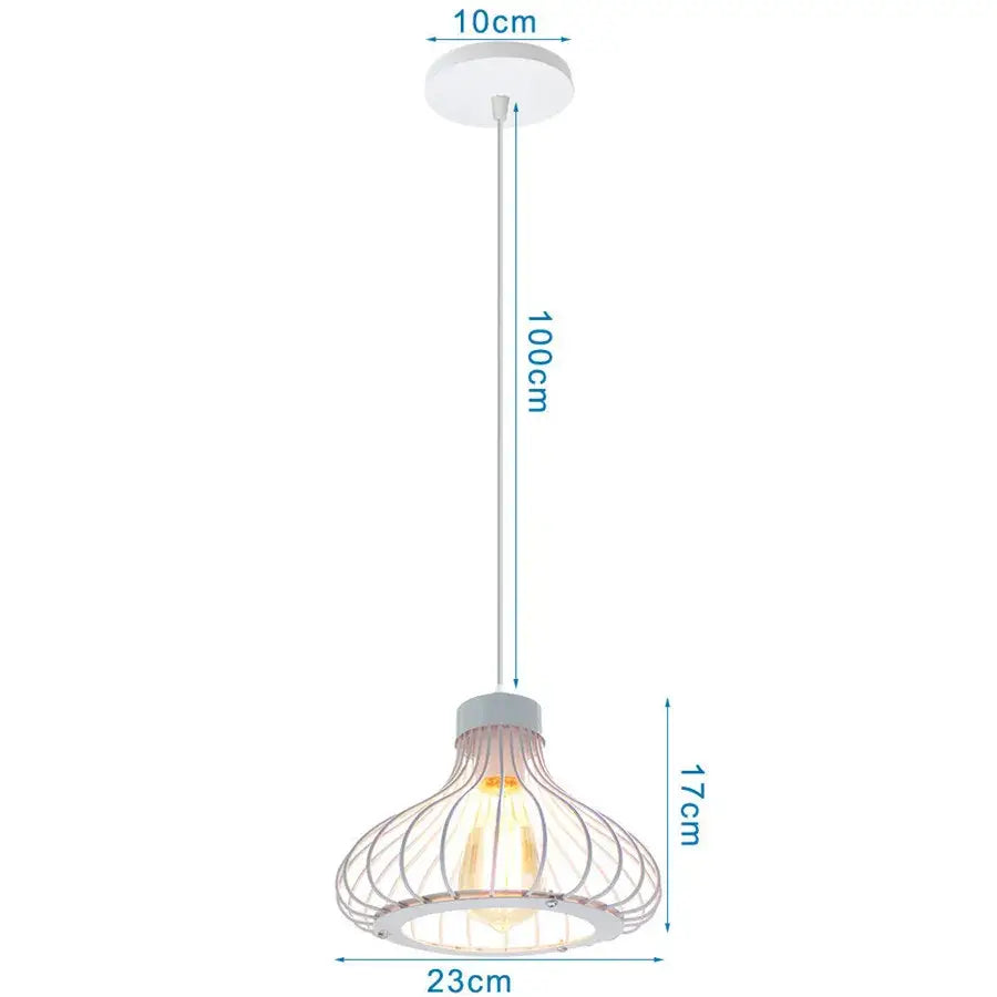 Industrial vintage white wrought cage pendant light with warm glow for living room decorbites pendant light