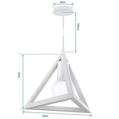 White triangular pendant light with minimalist wrought cage frame and exposed bulb for living room decorbites industrial vintage