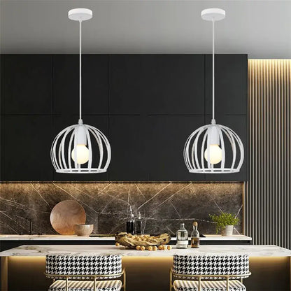 White wrought cage pendant light with industrial vintage design hanging for living room decorbites pendant light