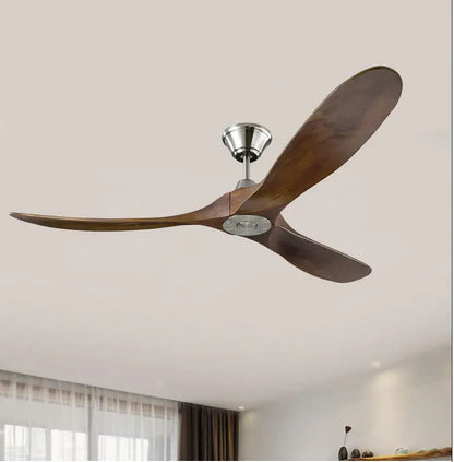 Modern industrial vintage wooden ceiling fan with three dark brown blades and brushed nickel finish decorbites industrial vintage