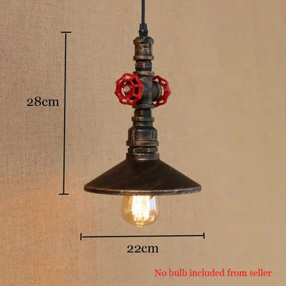 Industrial water pipe pendant light with dark rustic metal body and red valve handles for dining room decorbites industrial water