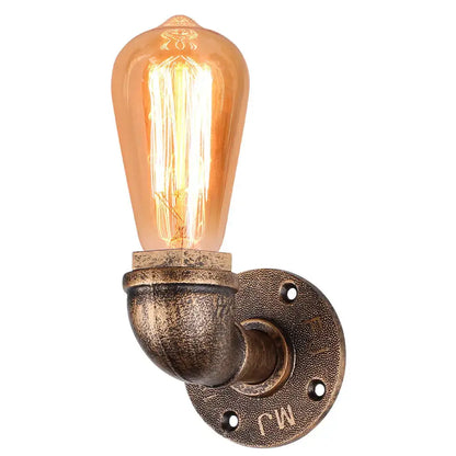 Industrial water pipe wall sconce kitchen light in black and brass with warm amber filament bulb by decorbites industrial water