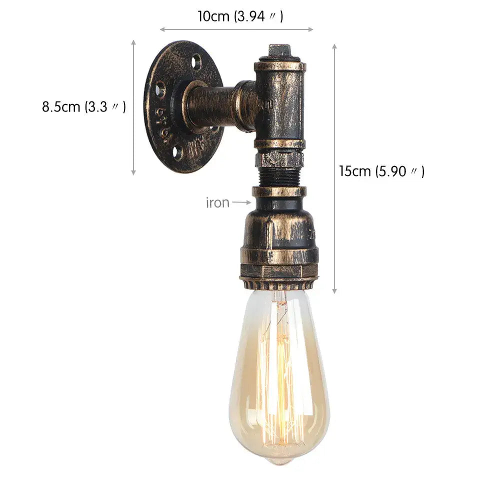 Industrial water pipe wall sconce with dark aged iron frame and exposed filament bulb for vintage living room decorbites industrial water style
