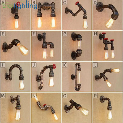 Industrial water pipe wall sconce with dark rustic metal pipes exposed edison bulbs and red valve accents for living room decorbites industrial water