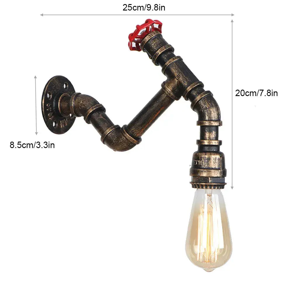 Industrial water pipe wall sconce with brass pipe and red valve handle featuring clear glass edison bulb for living room decorbites industrial water