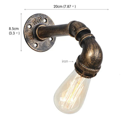 Industrial water pipe wall sconce with bronze iron pipe design and exposed filament bulb for vintage living room decorbites industrial water