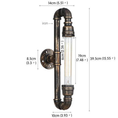 Industrial water pipe wall sconce in aged bronze iron with exposed edison bulbs for vintage living room decorbites industrial water