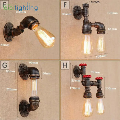 Industrial water pipe wall sconce with dark rustic metal pipes and exposed edison bulbs for living room decorbites industrial water style