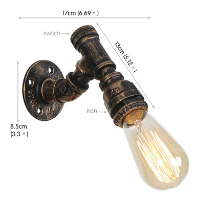 Industrial water pipe wall sconce with dark bronze iron pipe design and exposed filament bulb for living room decorbites industrial water