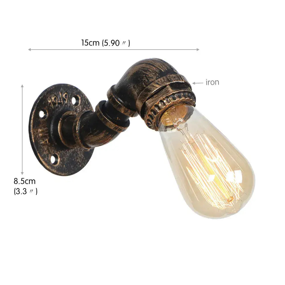 Industrial water pipe wall sconce with dark aged iron pipe design and exposed filament bulb for vintage decorbites industrial water decor