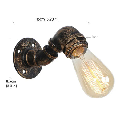 Industrial water pipe wall sconce with dark aged iron pipe design and exposed filament bulb for vintage decorbites industrial water decor