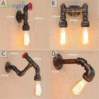 Industrial water pipe wall sconce with dark rustic iron finish and exposed edison bulb for living room decorbites industrial water