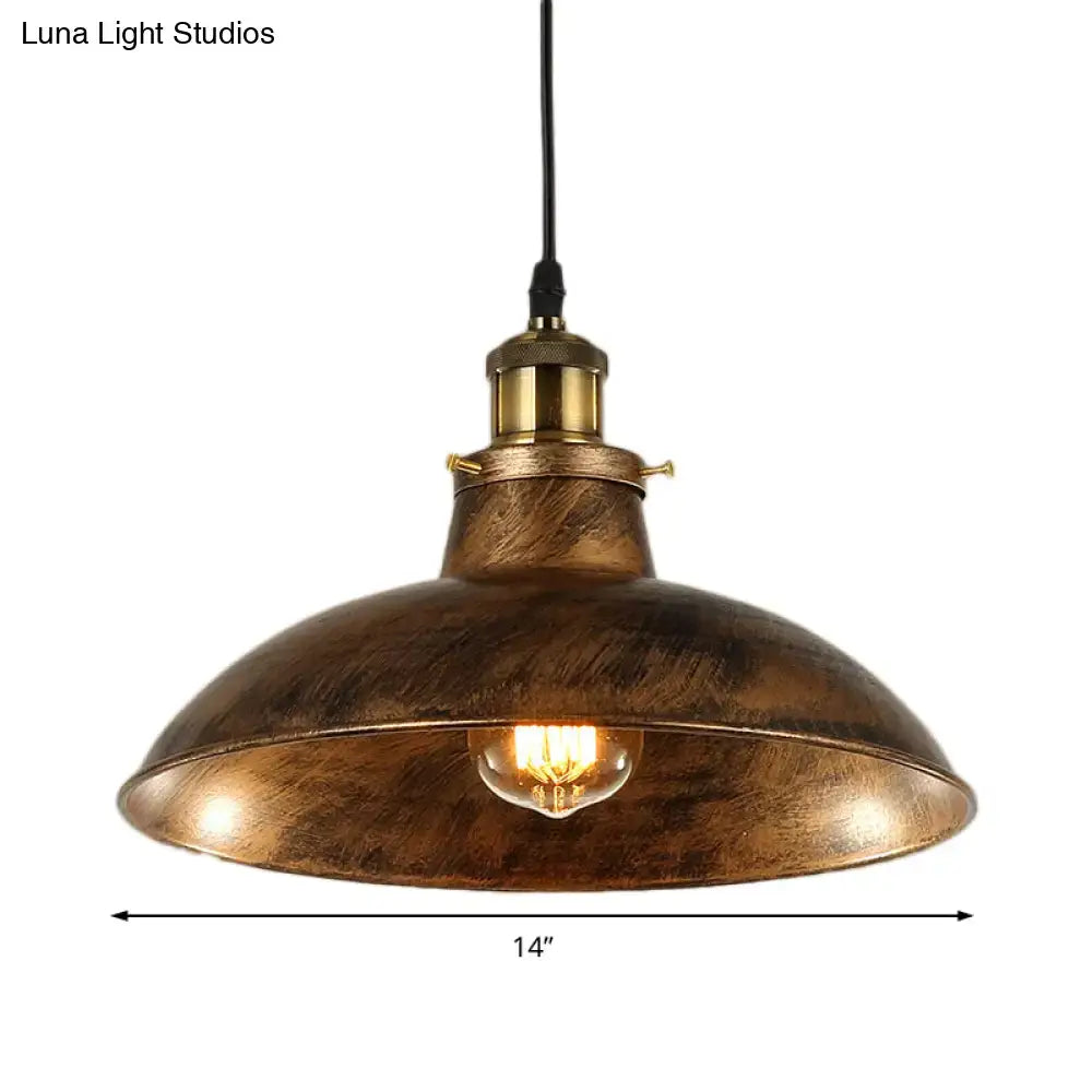 Decorbites wrought iron dome industrial pendant lighting with distressed bronze finish and exposed edison bulb compatible with 110v-120v 220v-240v led incandescent fluorescent bulbs
