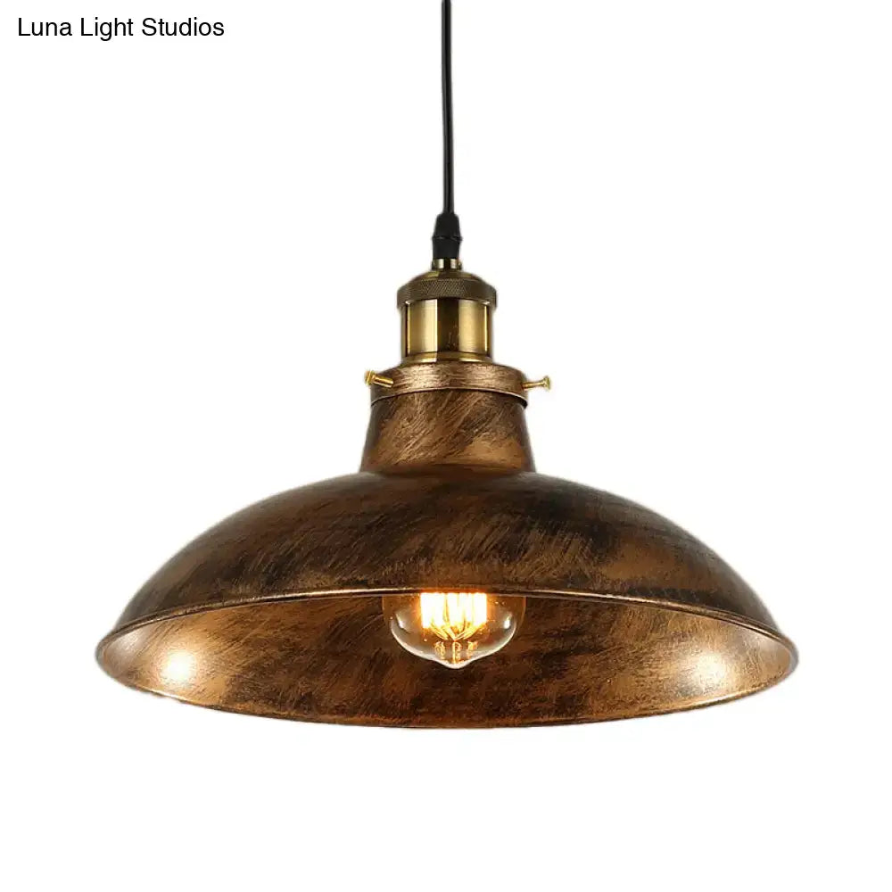 Decorbites wrought iron dome industrial pendant light in weathered brass with warm led incandescent bulb 110v-120v 220v-240v