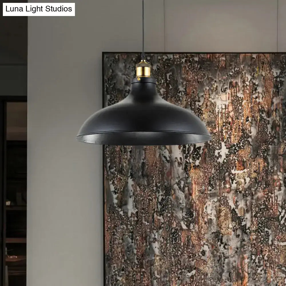 Black matte wrought iron industrial pendant light with brass hardware compatible with 110v-120v and led incandescent bulbs