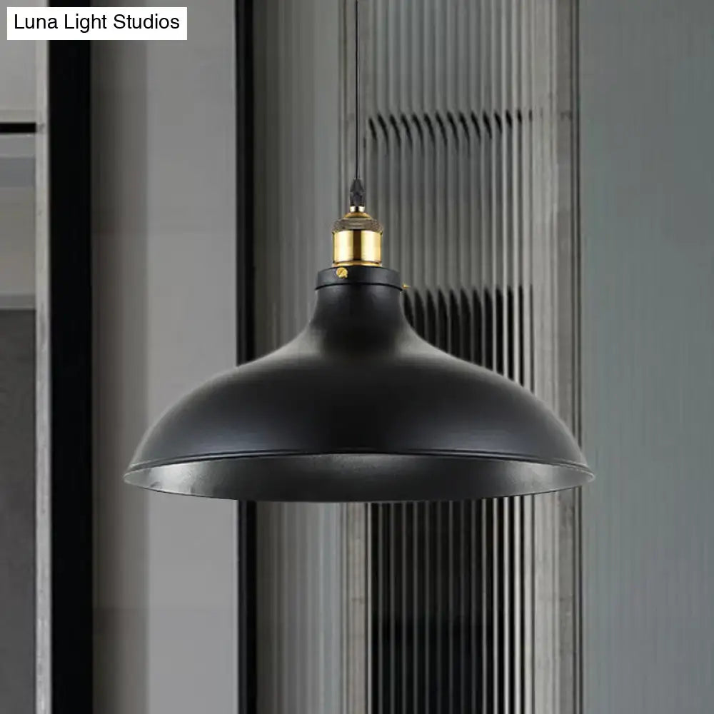 Black matte industrial pendant light with brass fixture wrought iron dome for led incandescent fluorescent 110v-120v lighting
