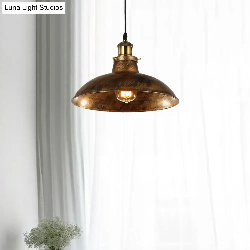 Decorbites wrought iron dome industrial pendant light with weathered brass finish exposed bulb 110v-120v compatible