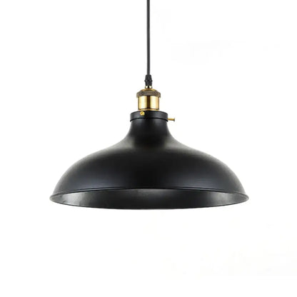 Decorbites wrought iron dome industrial pendant light in black matte with weathered brass accent compatible with led and incandescent bulbs