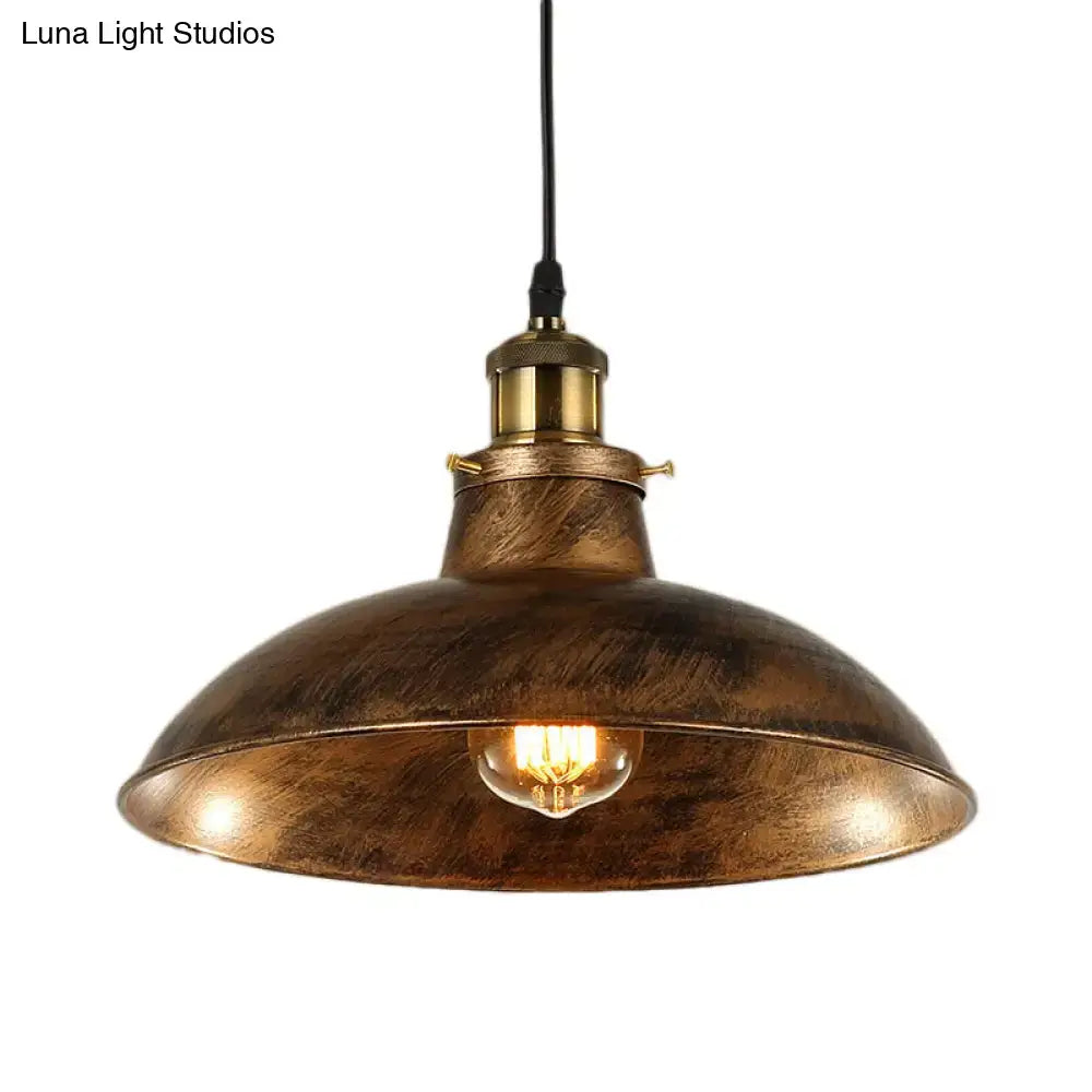 Decorbites wrought iron dome pendant light with weathered brass finish and exposed edison bulb suitable for 110v-120v use